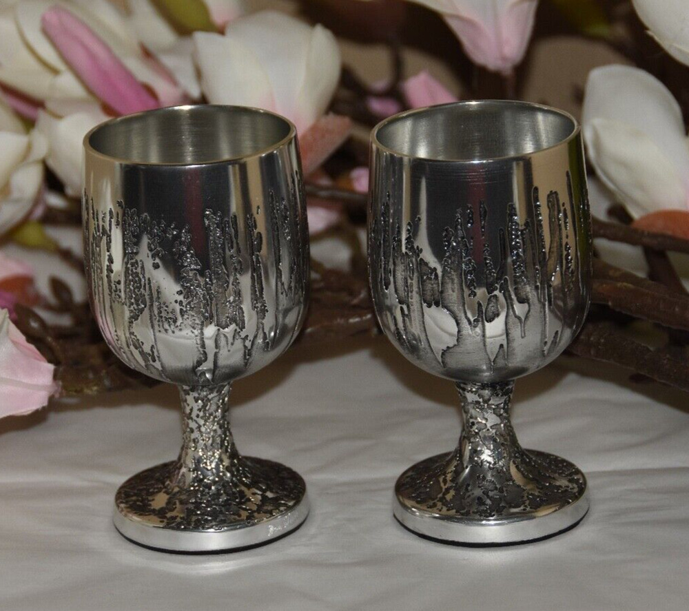 Don Sheil Stalagmite Collectable Metal Wine Whisky Goblets - A Pair Signed